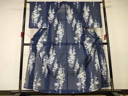 平和屋着物＊夏物 小紋 絽 草花文 洗える着物 AABE1354jd