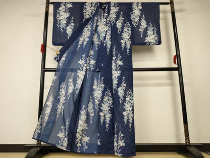 平和屋着物＊夏物 小紋 絽 草花文 洗える着物 AABE1354jd
