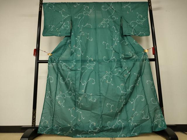 平和屋着物＊夏物 小紋 絽 唐草文 洗える着物 未使用 AABE1355jd