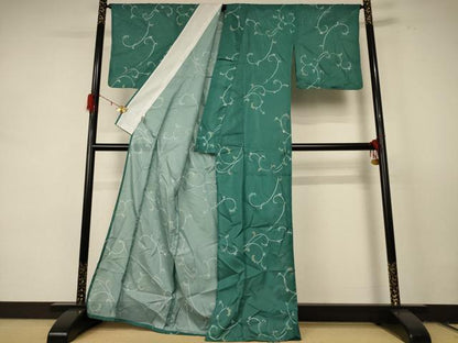 平和屋着物＊夏物 小紋 絽 唐草文 洗える着物 未使用 AABE1355jd