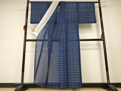 平和屋着物＊夏物 本場琉球絣 夏琉球 格子 証紙付き 正絹 逸品 AABE1361jd