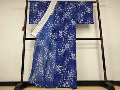 平和屋着物＊夏物 小紋 絽 草花文 洗える着物 AABE1368jd