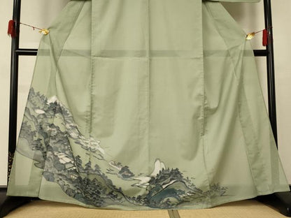 平和屋着物＊夏物 訪問着 絽 風景文 金彩 洗える着物 AABE1371jd