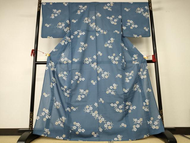 平和屋着物＊夏物 小紋 紗 草花文 洗える着物 AABE1373jd
