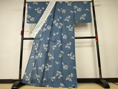 平和屋着物＊夏物 小紋 紗 草花文 洗える着物 AABE1373jd