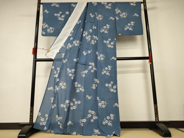 平和屋着物＊夏物 小紋 紗 草花文 洗える着物 AABE1373jd