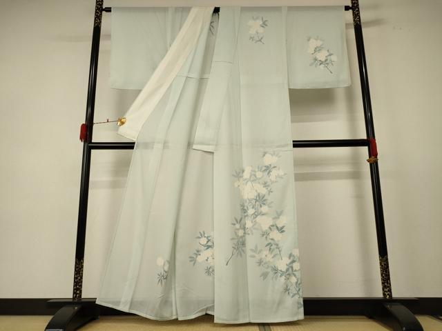 平和屋着物＊夏物　訪問着　紗　草花文　ロング丈　正絹　逸品　AABC1875jd 平和屋着物＊夏物 訪問着 絽 草花文 正絹 逸品 AABD4587jd 夏物正絹☆
