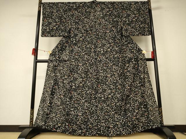 平和屋着物＊夏物 小紋 紗 枝葉文 洗える着物 AABE1375jd
