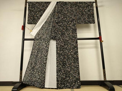 平和屋着物＊夏物 小紋 紗 枝葉文 洗える着物 AABE1375jd