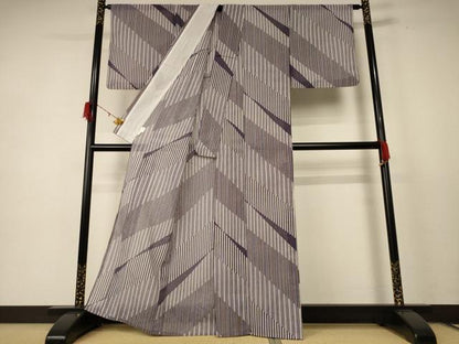 平和屋着物＊夏物 小紋 紗 変わり縞 洗える着物 AABE1376jd
