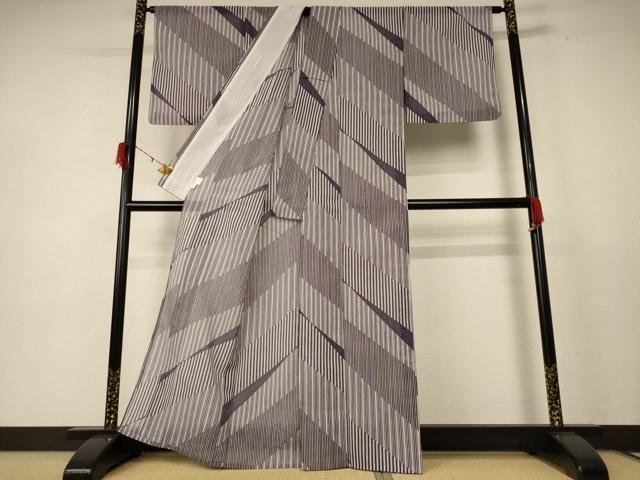平和屋着物＊夏物 小紋 紗 変わり縞 洗える着物 AABE1376jd