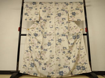 平和屋着物＊夏物 小紋 絽 草花文 洗える着物 AABE1377jd