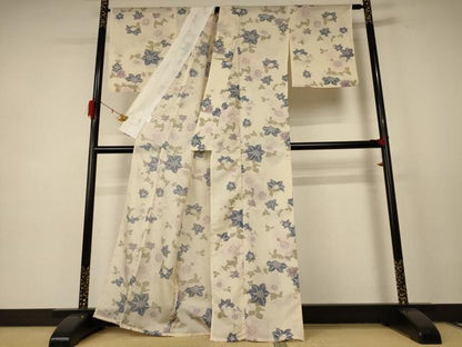 平和屋着物＊夏物 小紋 絽 草花文 洗える着物 AABE1377jd