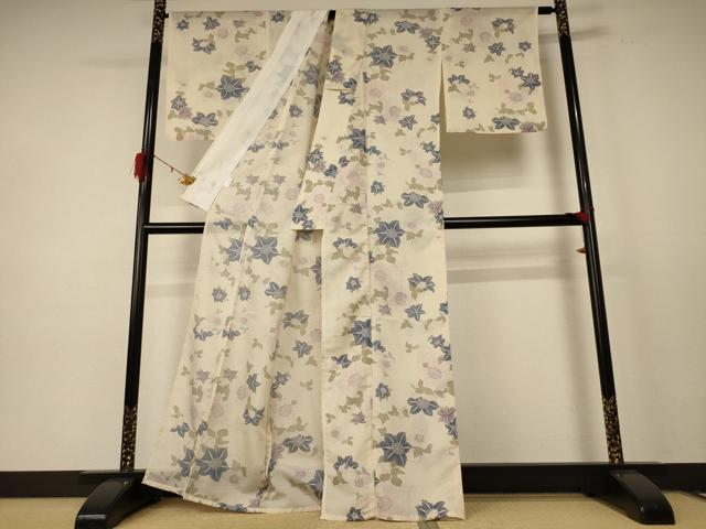 平和屋着物＊夏物 小紋 絽 草花文 洗える着物 AABE1377jd