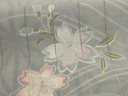 平和屋着物＊夏物 小紋 縦絽 流水草花文 洗える着物 AABE1378jd