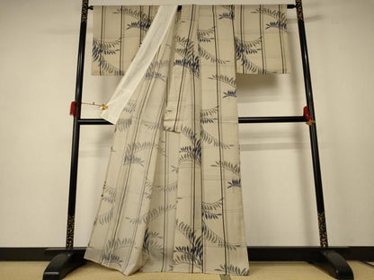 平和屋着物＊夏物 小紋 紗 枝葉文 洗える着物 AABE1379jd