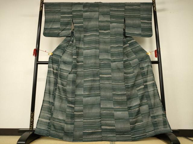 平和屋着物＊夏物 小紋 紗 横段文 洗える着物 AABE1382jd