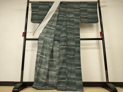 平和屋着物＊夏物 小紋 紗 横段文 洗える着物 AABE1382jd