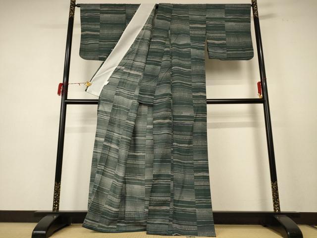 平和屋着物＊夏物 小紋 紗 横段文 洗える着物 AABE1382jd