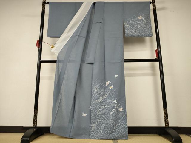 平和屋着物＊夏物 訪問着 紗 花蝶文 洗える着物 AABE1387jd