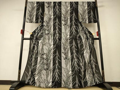 平和屋着物＊夏物 小紋 絽 草葉文 洗える着物 AABE1390jd