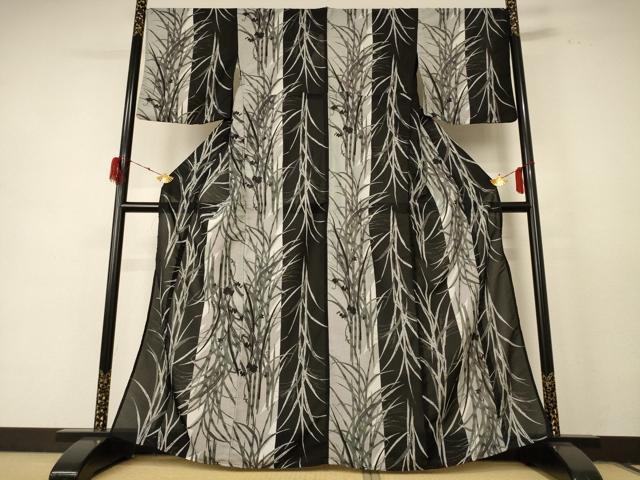 平和屋着物＊夏物 小紋 絽 草葉文 洗える着物 AABE1390jd