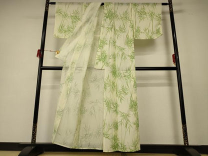 平和屋着物＊夏物 小紋 絽 笹竹文 洗える着物 未使用 AABE1391jd