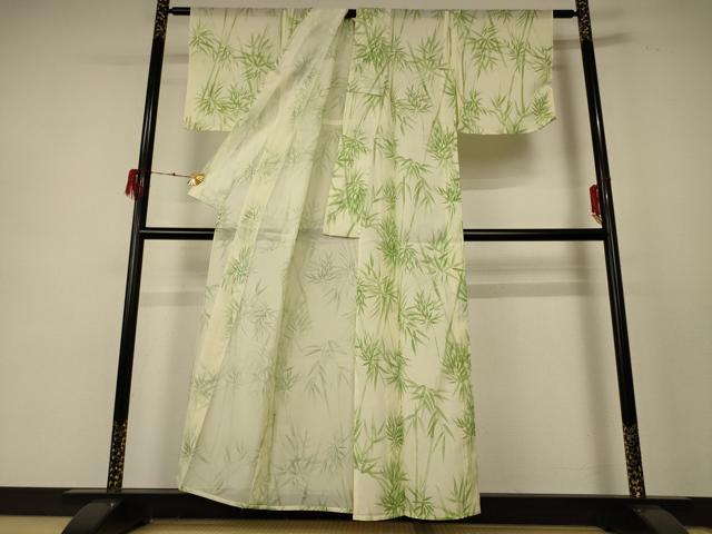 平和屋着物＊夏物 小紋 絽 笹竹文 洗える着物 未使用 AABE1391jd