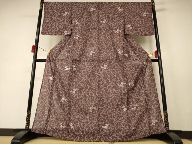 平和屋着物＊夏物 小紋 紗 枝花文 洗える着物 AABE1395jd
