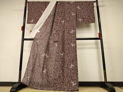 平和屋着物＊夏物 小紋 紗 枝花文 洗える着物 AABE1395jd
