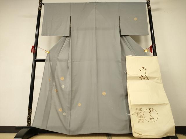 平和屋着物＊夏物 銀座きしや 訪問着 変わり絽 刺繍 草葉文 金銀彩 金銀糸 たとう紙付き 正絹 逸品 AABE1399jd