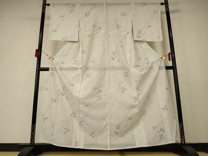 平和屋着物＊夏物 小紋 絽 草花文 銀彩 洗える着物 AABE1400jd