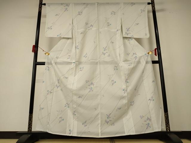 平和屋着物＊夏物 小紋 絽 草花文 銀彩 洗える着物 AABE1400jd