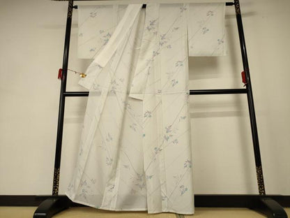 平和屋着物＊夏物 小紋 絽 草花文 銀彩 洗える着物 AABE1400jd