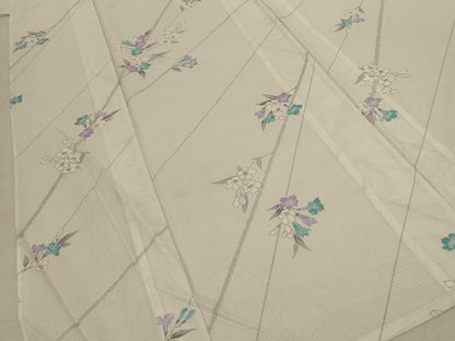 平和屋着物＊夏物 小紋 絽 草花文 銀彩 洗える着物 AABE1400jd