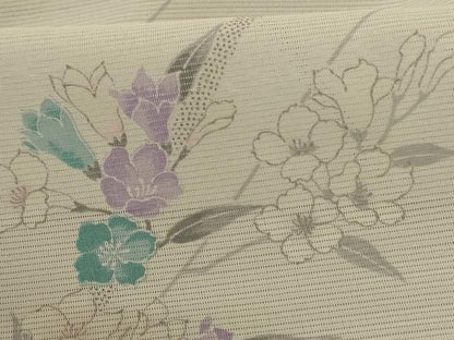 平和屋着物＊夏物 小紋 絽 草花文 銀彩 洗える着物 AABE1400jd
