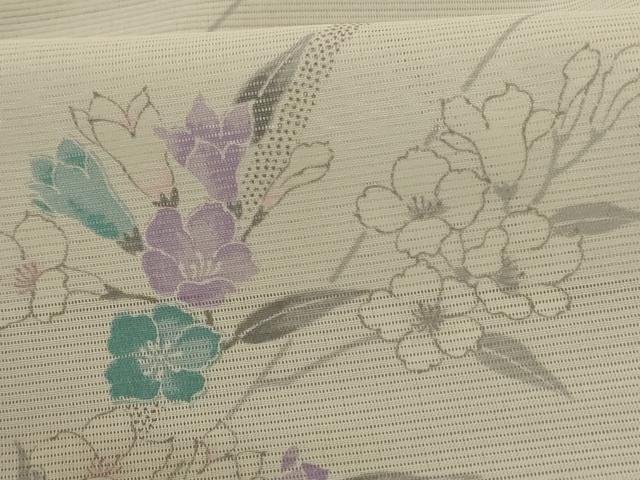 平和屋着物＊夏物 小紋 絽 草花文 銀彩 洗える着物 AABE1400jd