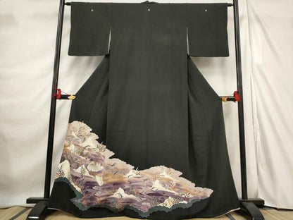 平和屋着物■豪華黒留袖　流水文　鴛鴦　正絹　逸品　AABE1476st