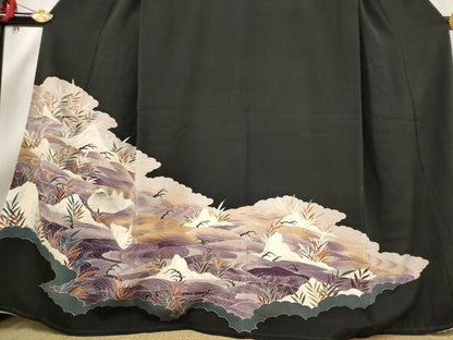 平和屋着物■豪華黒留袖　流水文　鴛鴦　正絹　逸品　AABE1476st