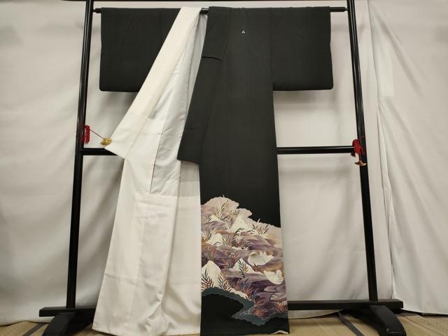 平和屋着物■豪華黒留袖　流水文　鴛鴦　正絹　逸品　AABE1476st