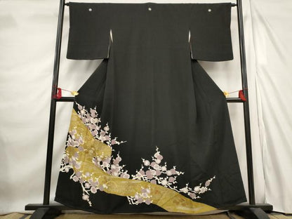 平和屋着物■豪華黒留袖　駒刺繍　風景枝花文　金彩　正絹　逸品　AABE1486st