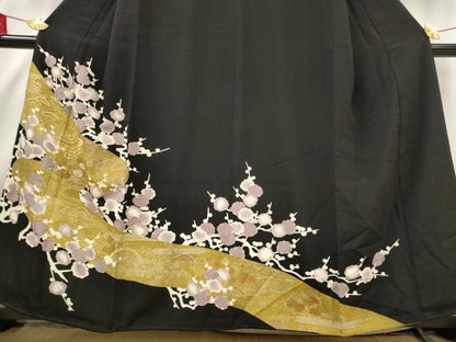 平和屋着物■豪華黒留袖　駒刺繍　風景枝花文　金彩　正絹　逸品　AABE1486st