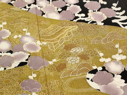 平和屋着物■豪華黒留袖　駒刺繍　風景枝花文　金彩　正絹　逸品　AABE1486st