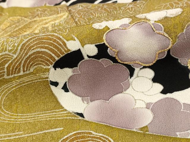 平和屋着物■豪華黒留袖　駒刺繍　風景枝花文　金彩　正絹　逸品　AABE1486st
