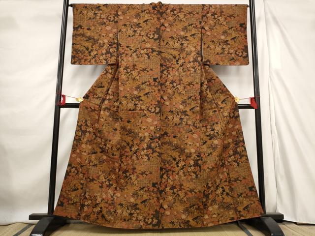 平和屋着物■上質な小紋　流水花鳥文　正絹　逸品　AABE1491st