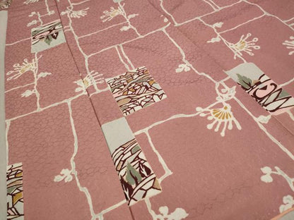 平和屋着物■上質な小紋　色紙風景文　金彩　正絹　逸品　AABE1513st