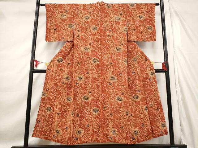 平和屋着物■上質な小紋　型染め　草花文　正絹　逸品　AABE1543st