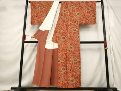 平和屋着物■上質な小紋　型染め　草花文　正絹　逸品　AABE1543st
