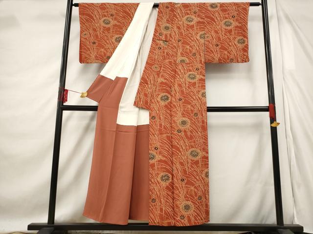 平和屋着物■上質な小紋　型染め　草花文　正絹　逸品　AABE1543st