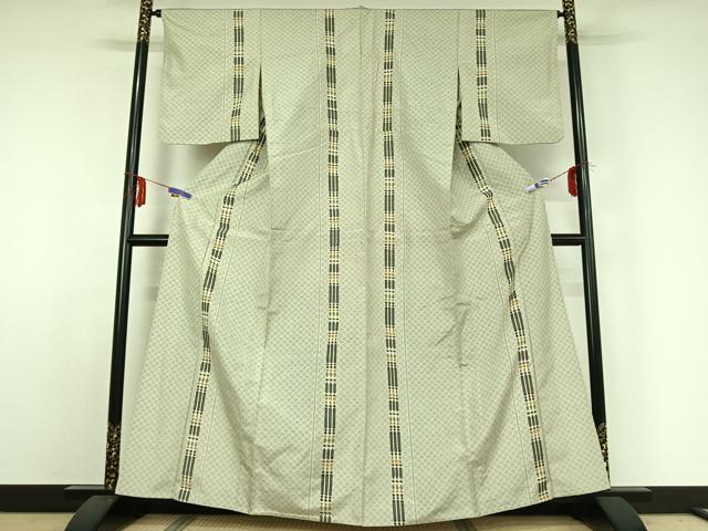 平和屋着物▽上質な紬 単衣 間道 ロング丈 正絹 逸品 AABE1562jh